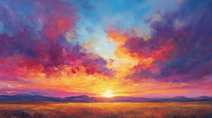 Fototapeta premium Colorful sunset over golden field