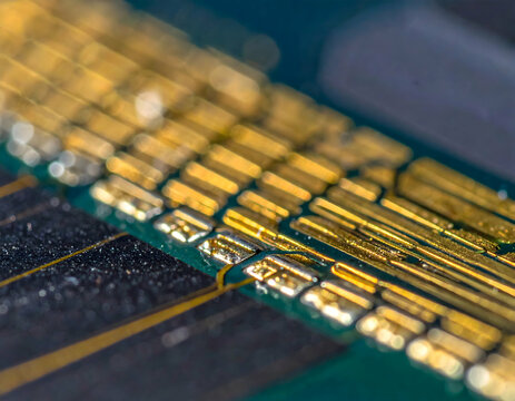 Close Up View Of Gold Plated Circuit Board