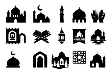 Islamic Mosque Icons Quran Prayer Vector Set Religious Clipart