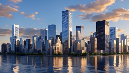Fototapeta premium Futuristic financial district skyline in 3d rendering