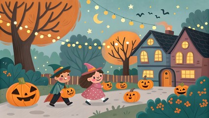 Fototapeta premium halloween background with pumpkin and house