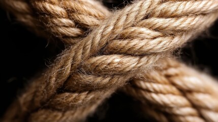 Close-up of intertwined nautical rope.  Detailed view of the fibers and texture of the rope
