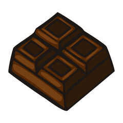A stylized vector illustration of a piece of dark chocolate, featuring a square shape with embossed patterns on top. The chocolate has a rich brown color and a glossy finish.