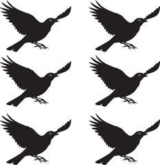 Flying silhouette lark birds, geometric vector lark birds on white background. 