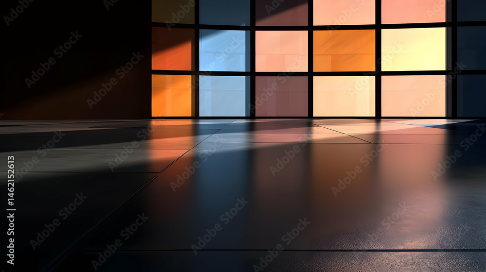 Poster modern empty room with colorful square windows
