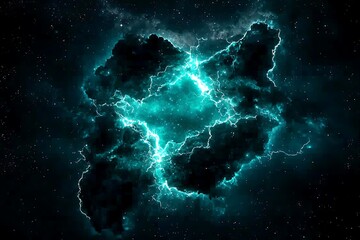 Cosmic nebula with teal lightning