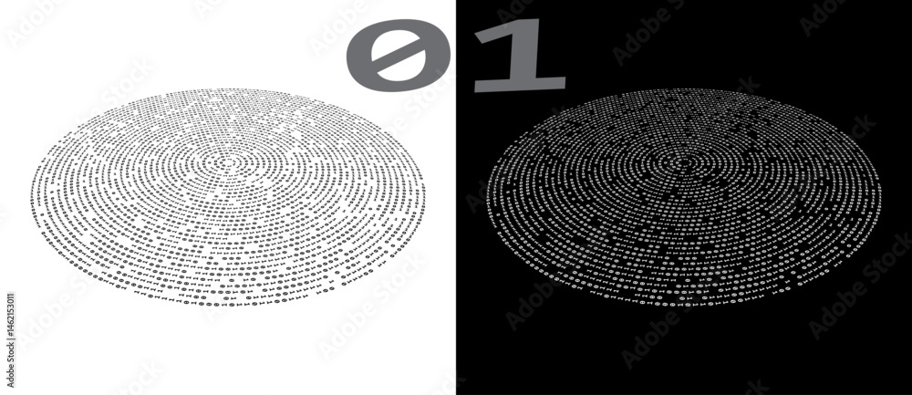Fototapete abstract digits one and zero in oval with perspective. big data or internet concept. a black figure 