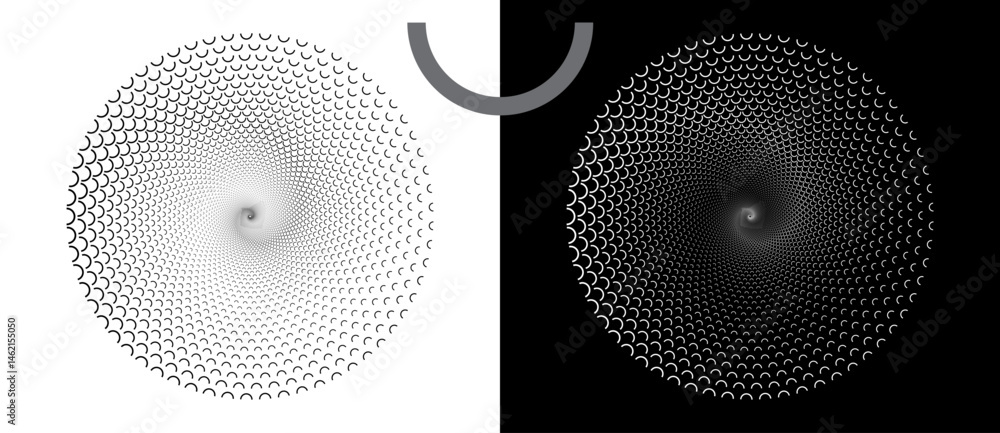 Poster abstract background with semicircles in circle. art design spiral as logo or icon. a black figure on