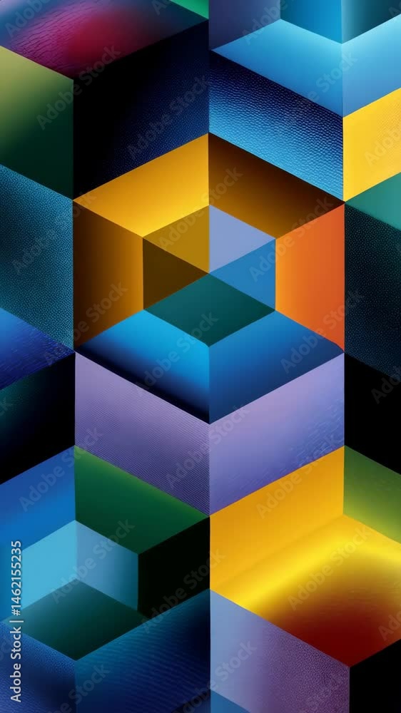 Poster colorful geometric cubes abstract backdrop with various textures and gradients forming a modern patt