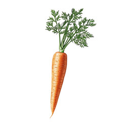 A Freshly Harvested Carrot with Green Tops. The image highlights the freshness of a single carrot with vibrant green leaves, perfect for culinary or health-related themes.
