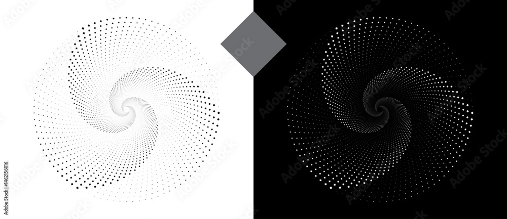 Aufkleber Abstract background with rhombuses in circle. Art design spiral as logo or icon. A black figure on a white background and an equally white figure on the black side.