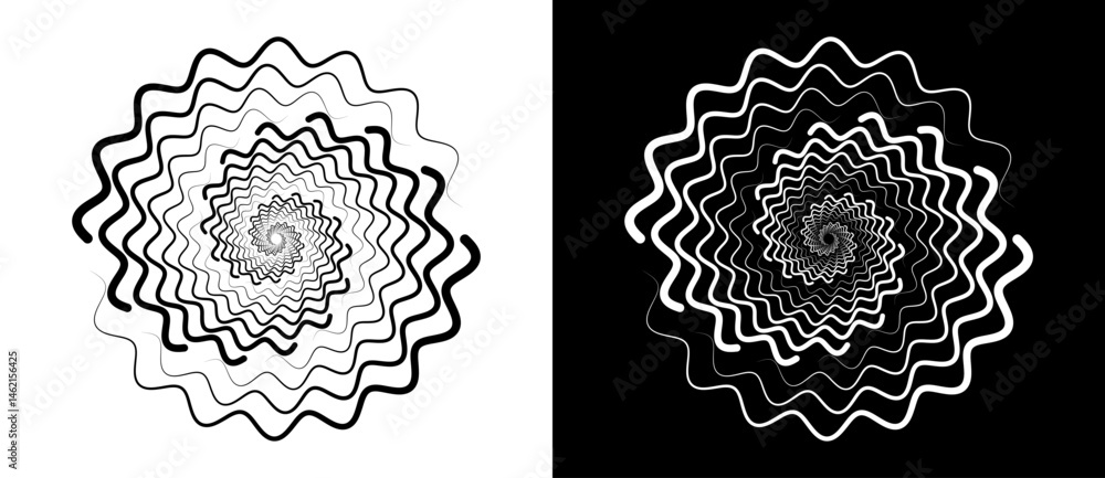 Fototapete circle with wave lines as dynamic abstract vector background or logo or icon. flower concept. black 