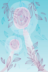 Ethereal Botanical Illustration with Transparent Leaves and Light Effects