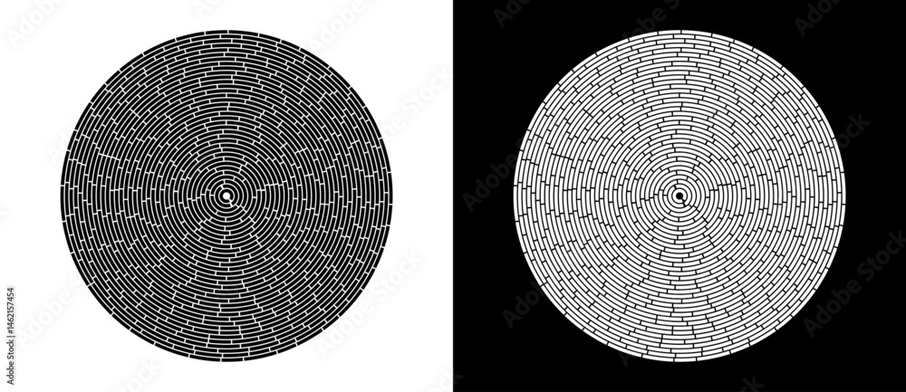 Poster Abstract background with lines in circle. Art design circle as logo or icon. A black figure on a white background and an equally white figure on the black side.