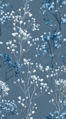 Elegant floral pattern in cool blue tones.
