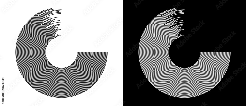 Poster Abstract background with lines in circle. Art design as logo or icon. A black figure on a white background and an equally white figure on the black side.