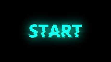 Starting soon text message animation with glitches and distortion effects on a black background