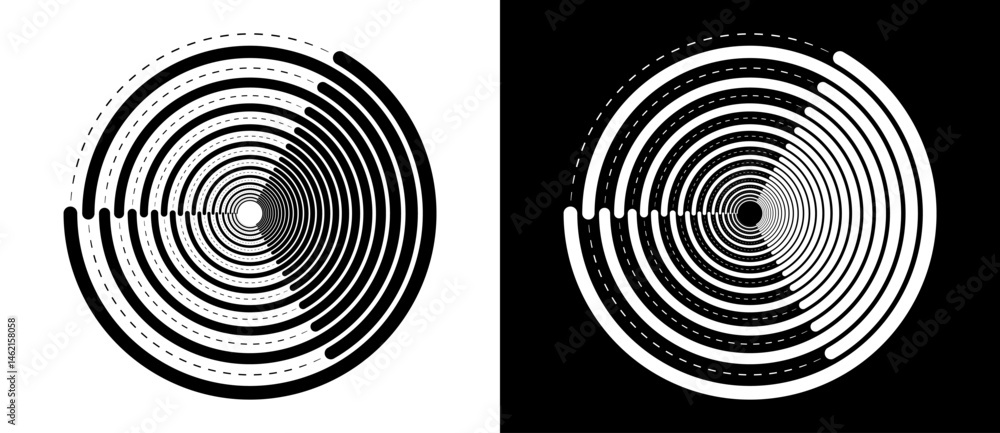 Aufkleber Abstract background with lines and dots in circle. Art lines design as logo or icon. Black lines on a white background and white lines on the black side.