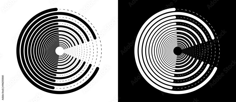 Fototapete Abstract background with lines and dots in circle. Art lines design as logo or icon. Black lines on a white background and white lines on the black side.