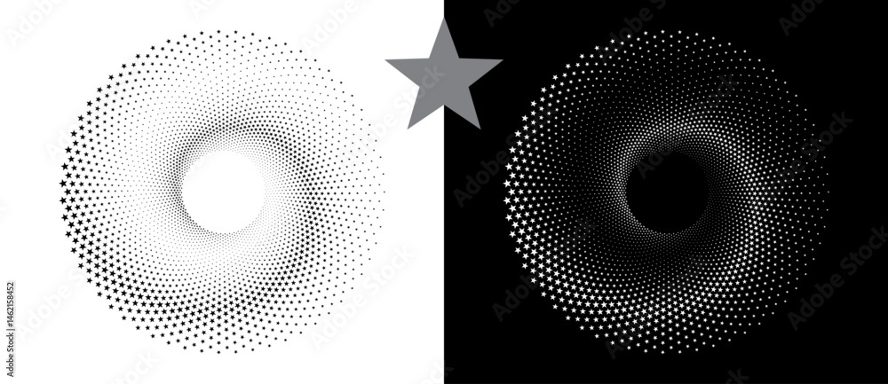Poster abstract background with stars in circle. art design spiral as logo or icon. a black figure on a whi