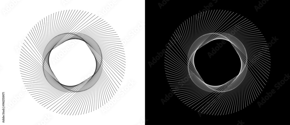 Poster lines in spiral or circle. a black figure on a white background and an equally white figure on the b