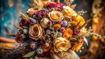 Dried Bridal Bouquet Photography: Elegant Rustic Wedding Flowers