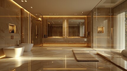 Fototapeta premium Luxurious bathroom with warm golden tones