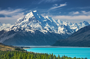 Mount Cook and Pukaki lake in New Zealand