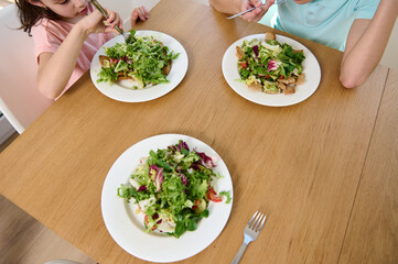 Family Enjoying Healthy Vegetarian Meal Together at Home on a Sunny Day