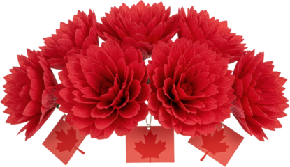Vibrant Red Flowers Bouquet with Canada Maple Leaf Tags Canadian Holiday Decoration