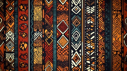 Vibrant vertical tribal pattern design with intricate details.