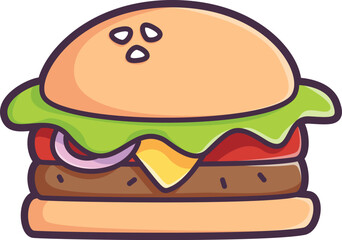 Hamburger meal for childrens lunch Vector Illustration Icon. Flat Cartoon Style