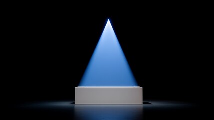 Illuminated Stage Blue Spotlight on White Cube.