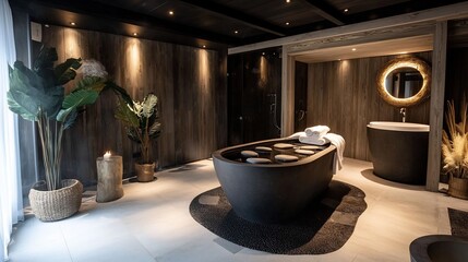 Exclusive spa retreat hot stone massage soft lighting and calming music cinematic relaxation