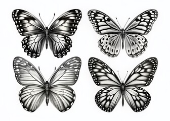 Obraz premium Elegant Black and White Butterfly Graphics: Isolated High-Resolution Images