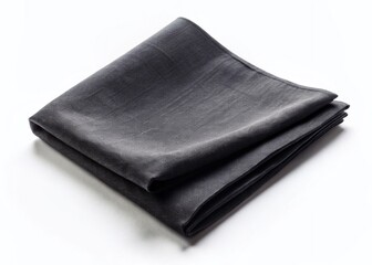 Elegant Black Napkin Isolated on White Background - Luxury Table Setting, Fabric Texture
