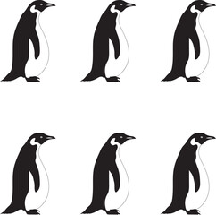 Fototapeta premium Penguin silhouettes vector illustration on white background. 