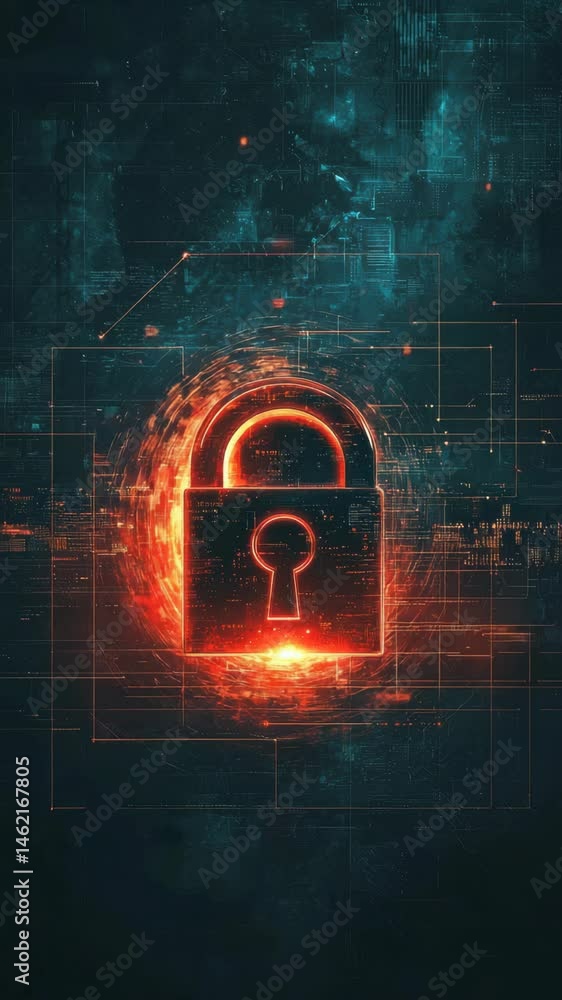 Poster futuristic digital security lock for online payment protection and data encryption