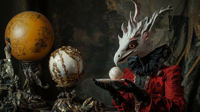 Fantasy creature sculpture art dragon style dark mythical surreal imaginative Halloween theme mystery scene