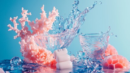 Colorful splash of fruit and drinks refreshing composition vibrant summer beverage background citrus energy water