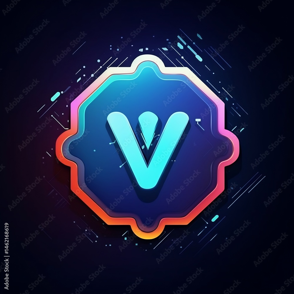 Aufkleber illuminated 'v' emblem against a dark backdrop with dynamic futuristic effects