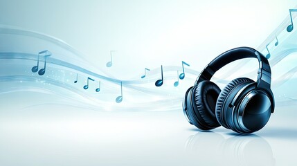 Stylish headphones with musical notes in a digital design.