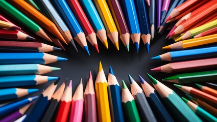 Fototapeta premium Vibrant close-up of organized colorful pencils