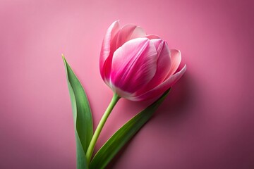 Naklejka premium Elegant Pink Tulip Blossom on Soft Pink Background - Spring Floral Photography