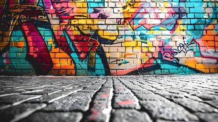 Obraz premium Urban Graffiti: A vibrant urban graffiti background with colorful street art, adding a youthful and edgy feel for fashion items. 