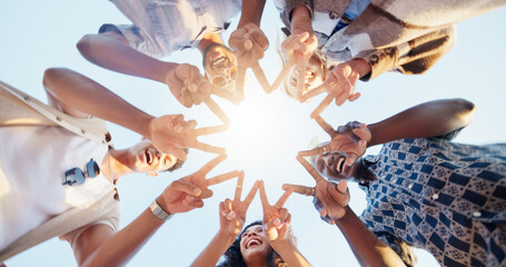 Star hands, circle and group of people with community, collaboration or teamwork for volunteering....