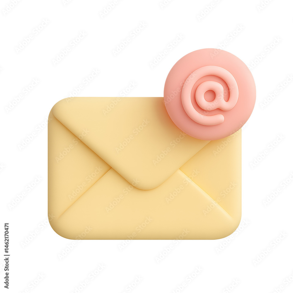 Poster digital communication icon: this image showcases a stylized, digitally rendered envelope icon with t