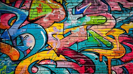 Obraz premium Urban Graffiti: A vibrant urban graffiti background with colorful street art, adding a youthful and edgy feel for fashion items. 