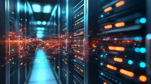 Modern Data Center with Secure Cloud Storage and Digital Connectivity in a Tech Environment