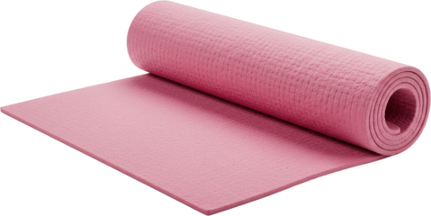 Rolled Pink Exercise Yoga Mat Fitness Equipment Soft Texture Close up Studio Shot
